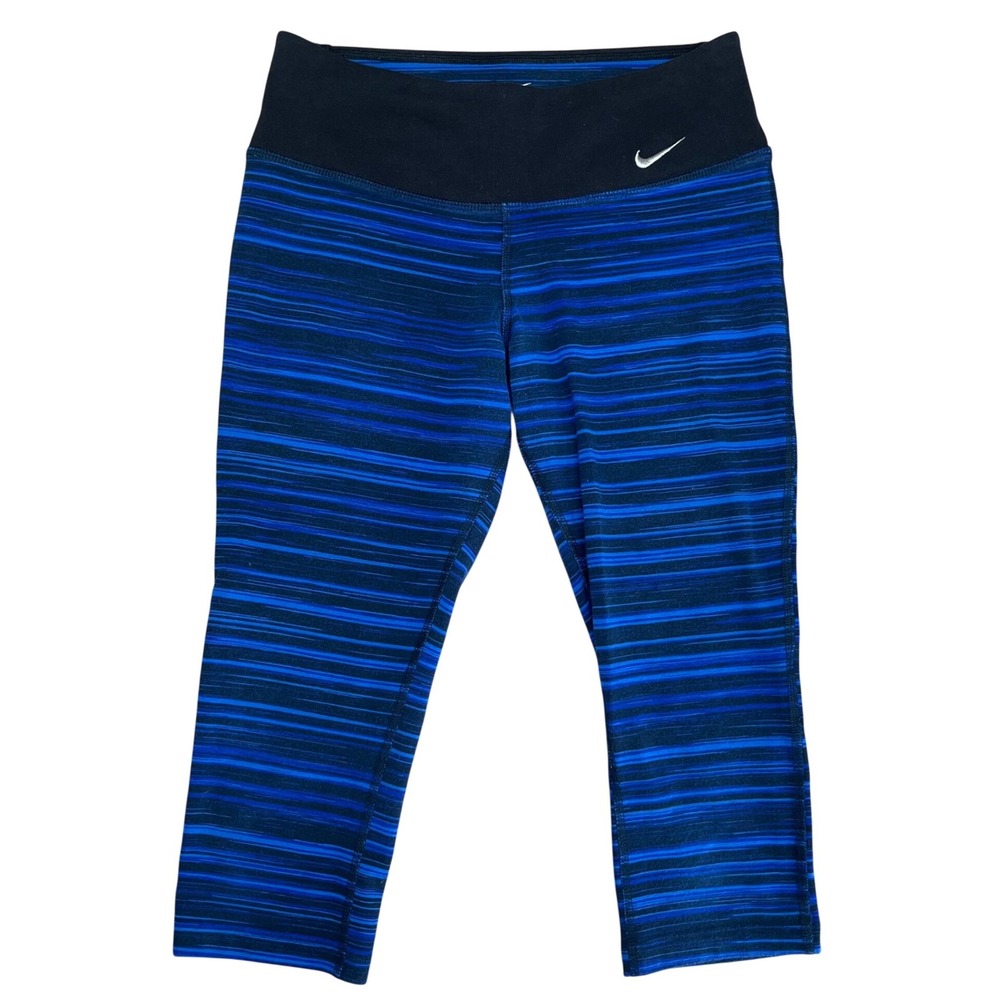 Nike Leggings Women Small Blue Striped Dri-FIT Capri Athletic Gym‎ Yoga Pants